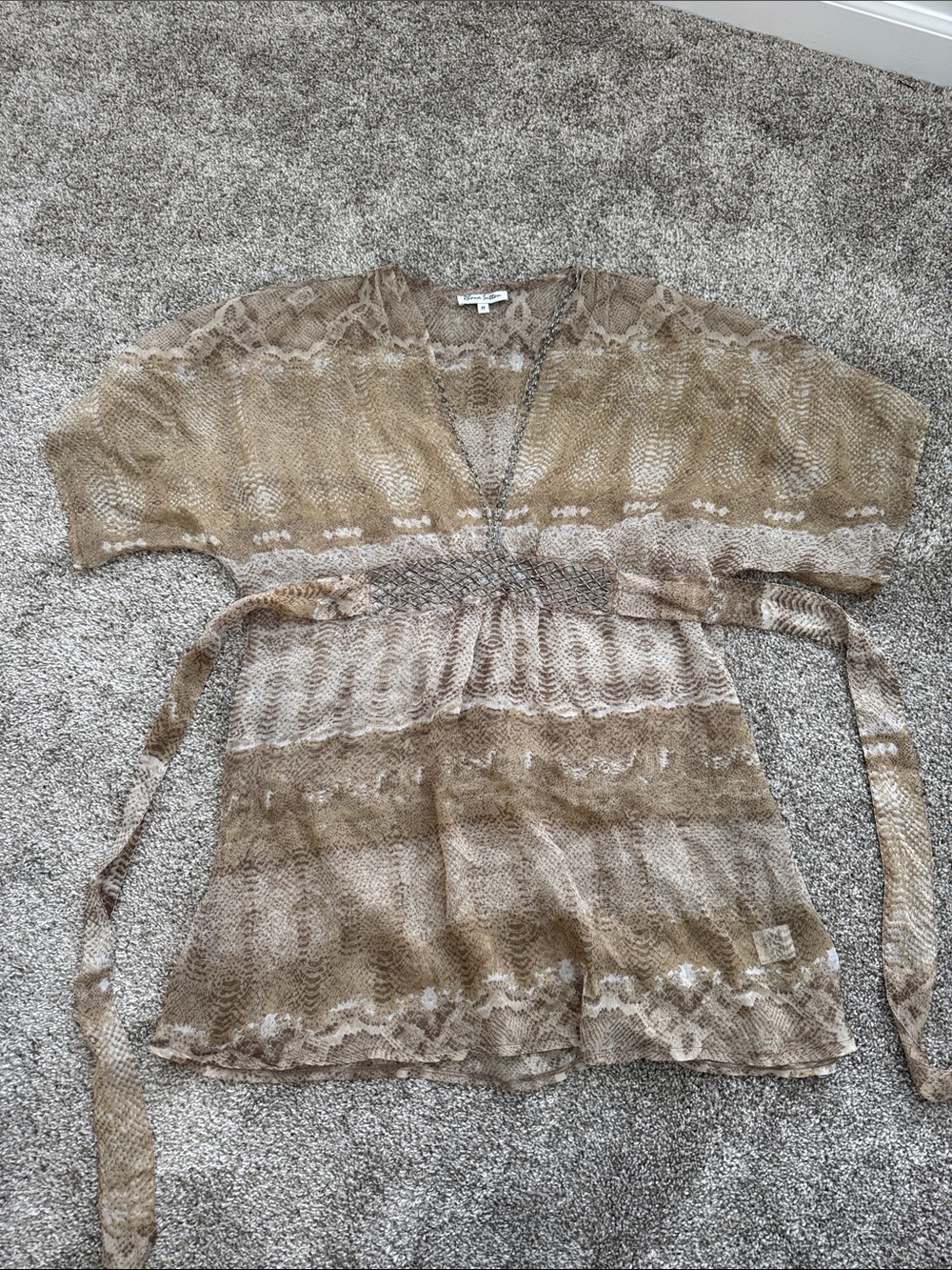 Rhona Sutton Brown Snake-Print Wrap Tunic Cover Up with Tie Belt